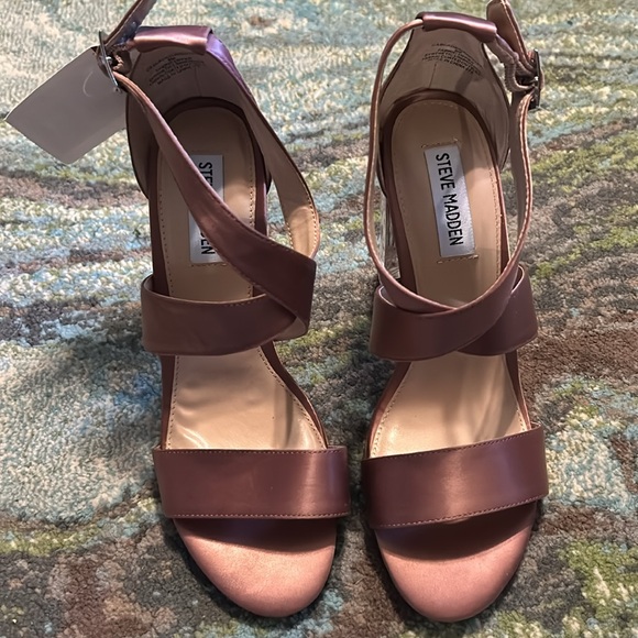 Steve Madden Clear Heel Pink Strappy Open Toe - Picture 2 of 9